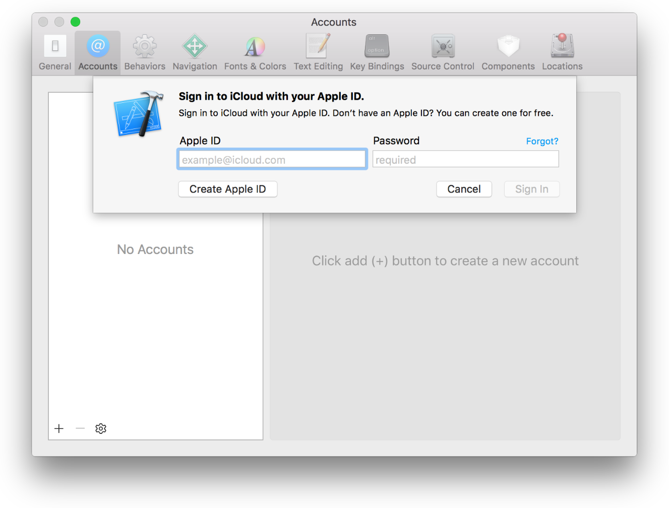 Sign in to Xcode